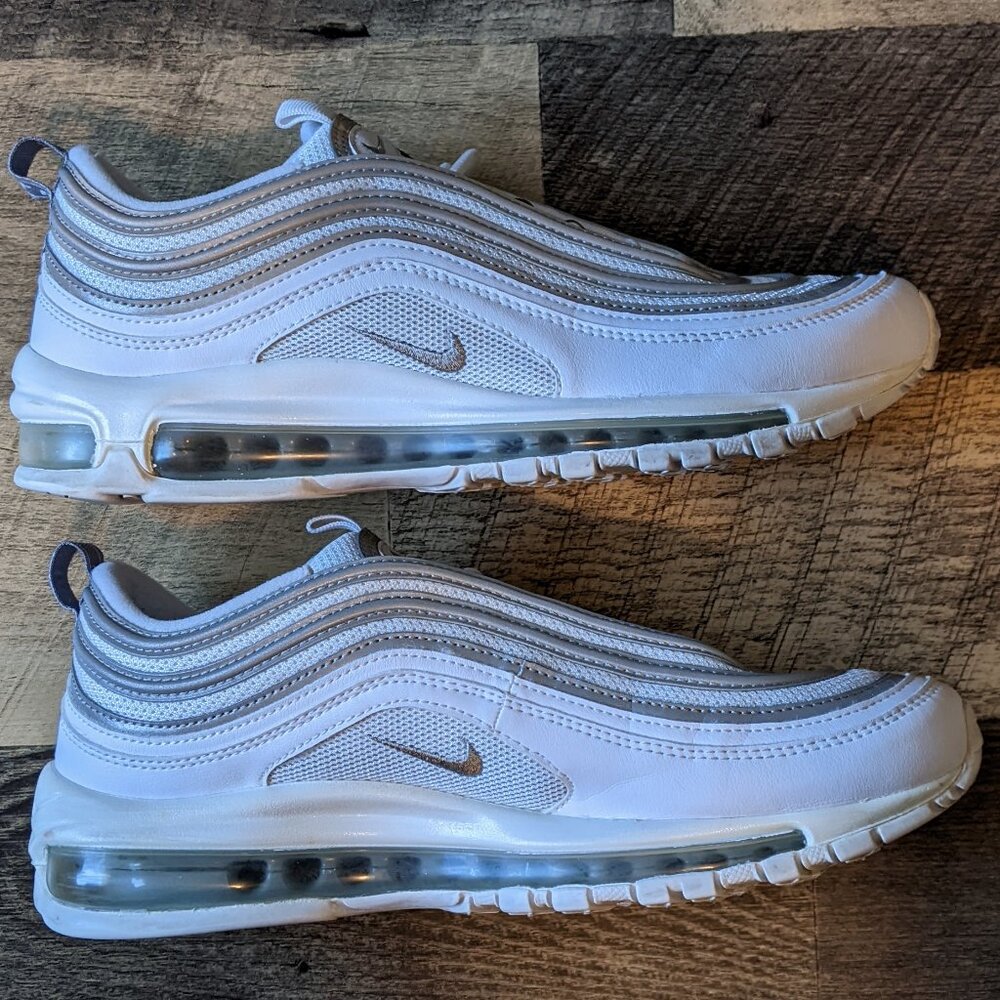 Nike White and Silver Air Max 97 Athletic Shoes